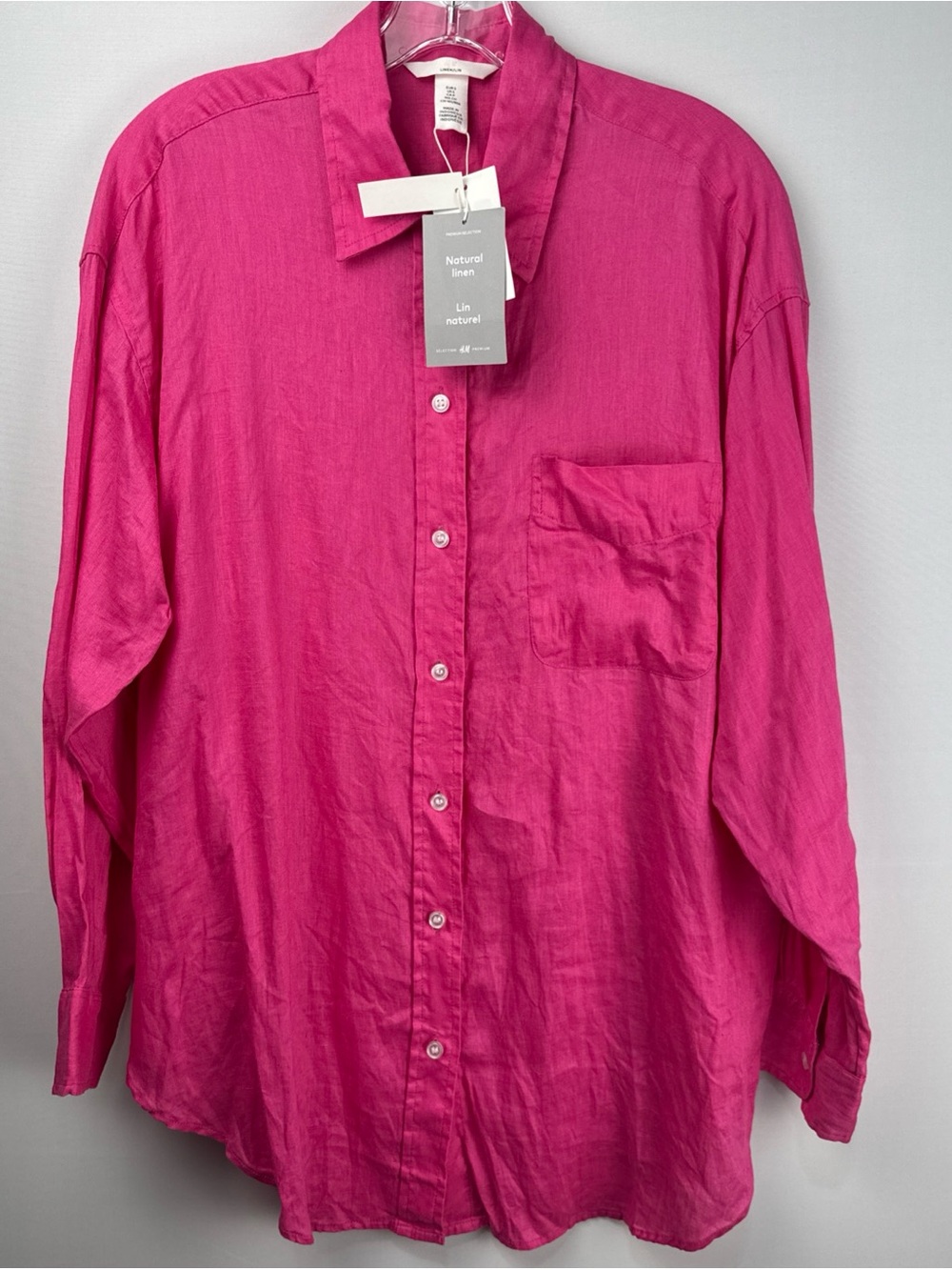 H&M Size S Womens Pink 100% Linen Long Sleeve Collared Comfy Button Up Shirt